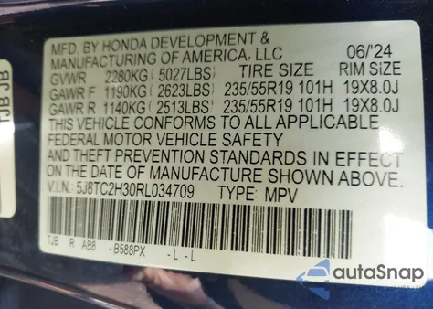 2024 Acura Rdx Standard from USA, damaged, VIN 5J8TC2H30RL034709